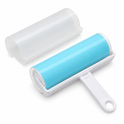 Blue Washable Lint Roller with Cover on a white background