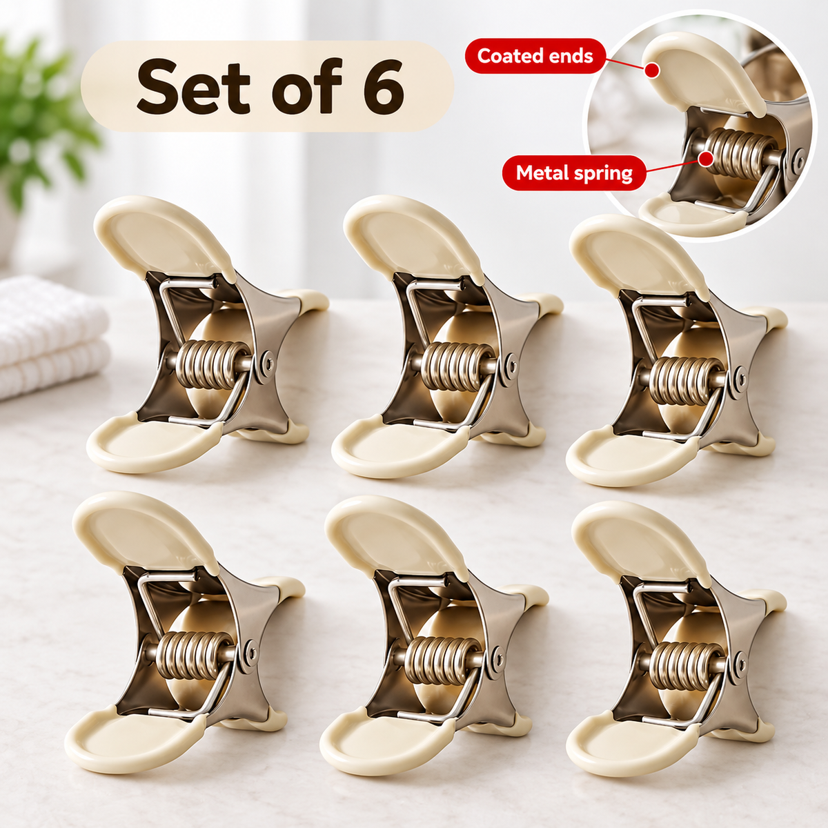 Six-piece set contents and clip construction