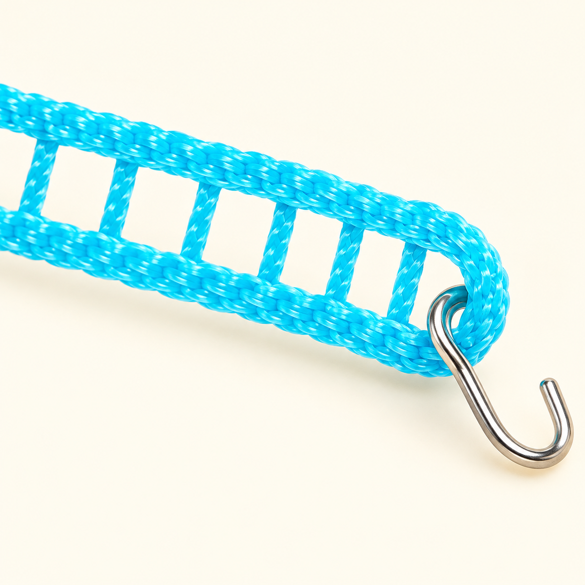 Woven ladder openings and metal end hook detail