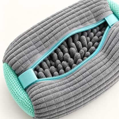 Grey Chenille Shoe Wash Bag construction detail