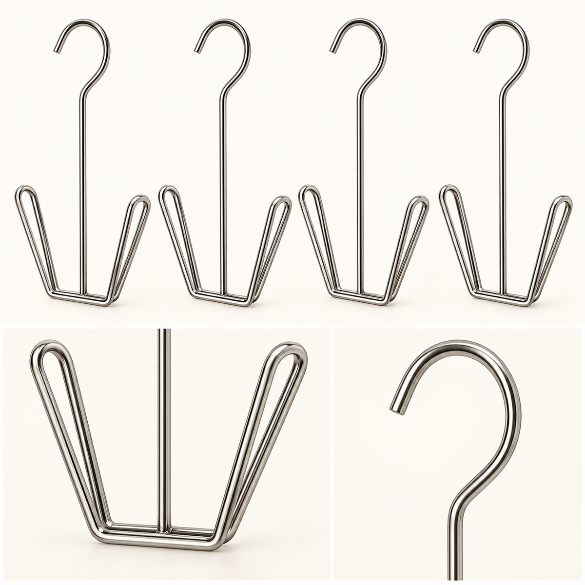 Stainless steel hanger support loops and plain hook detail