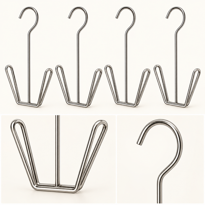 Stainless steel hanger support loops and plain hook detail
