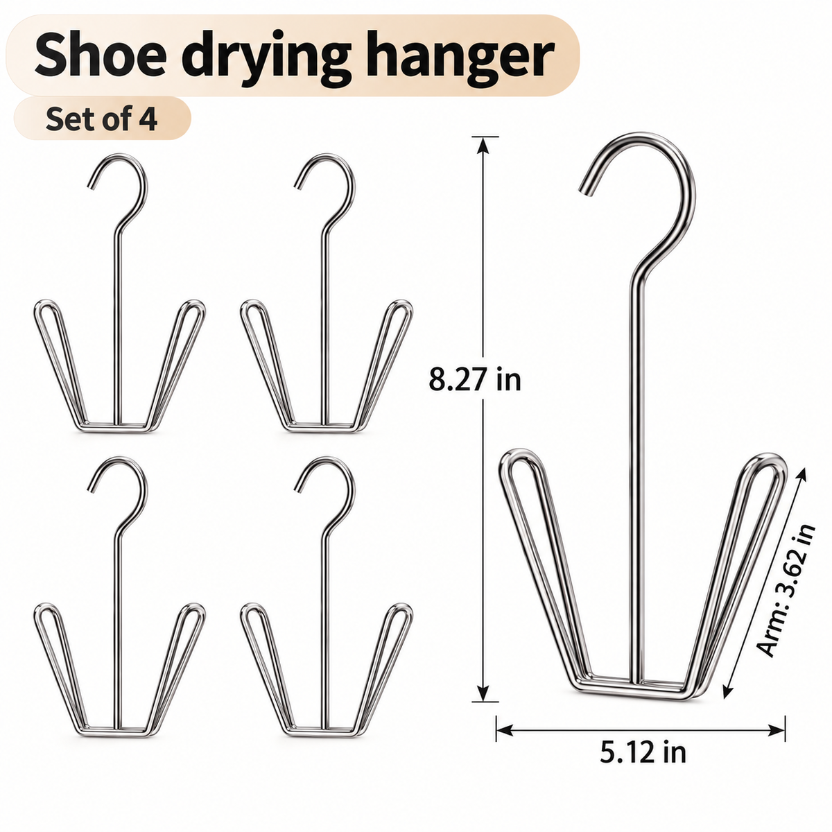 Selected shoe drying hanger dimensions in inches and four-piece set