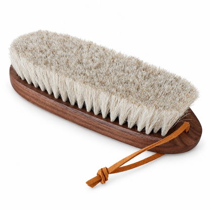 Walnut Wood Horsehair Garment Brush on a white background