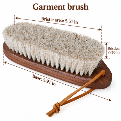 Walnut Wood Horsehair Garment Brush dimensions in inches