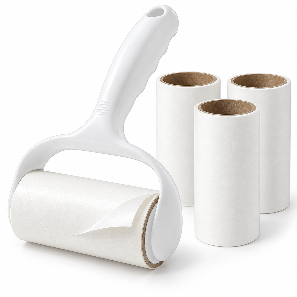Peel-off adhesive paper edge and white lint roller handle