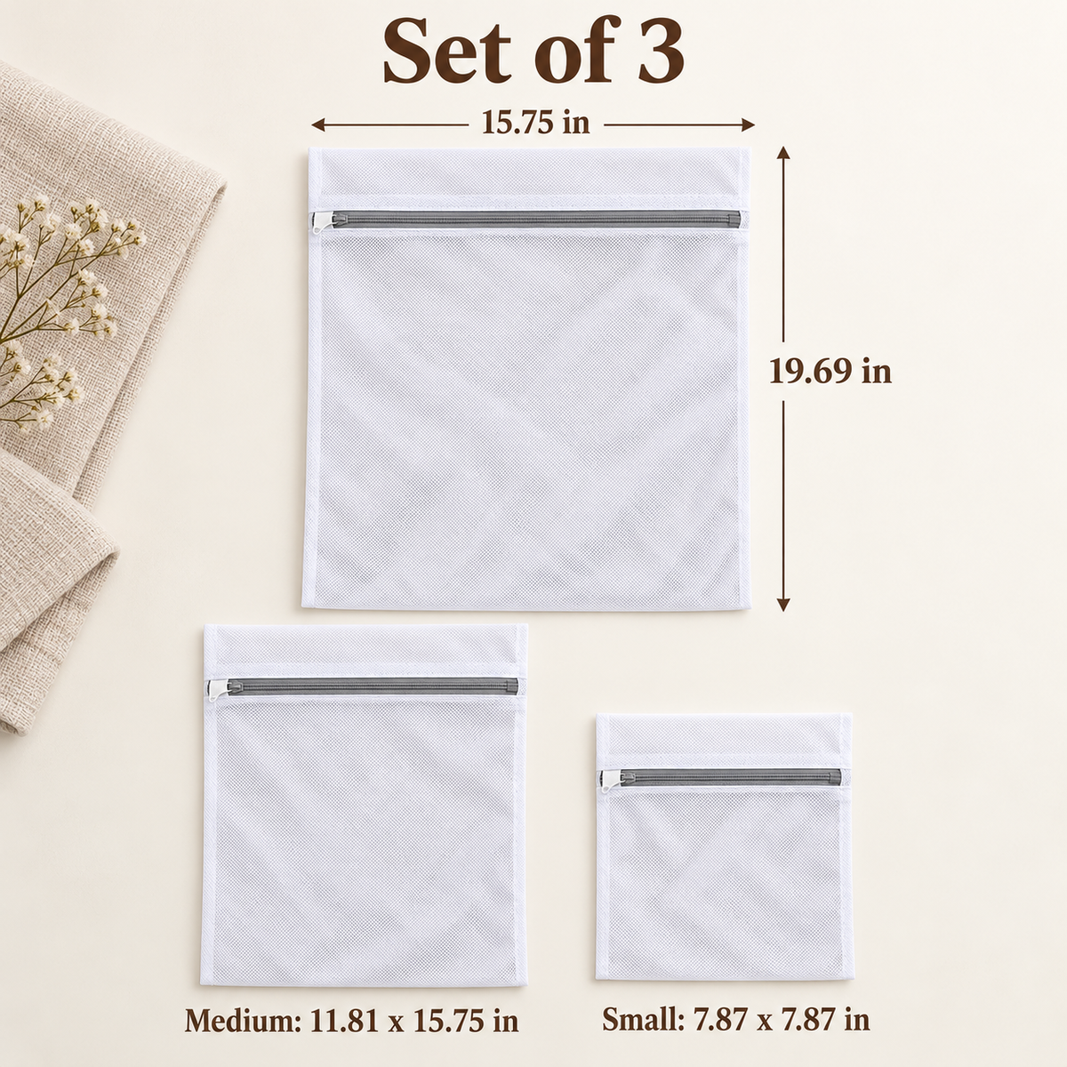 Laundry bag dimensions in inches for the three-piece set