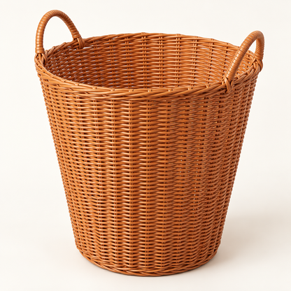 Close view of the woven PE basket rim and handles